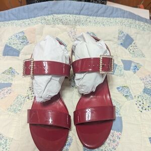 Chic Burgundy Women's Sandals with Rhinestone Buckle